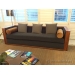 Grey Fabric Low Back Sofa Couch with Walnut Accent Trim